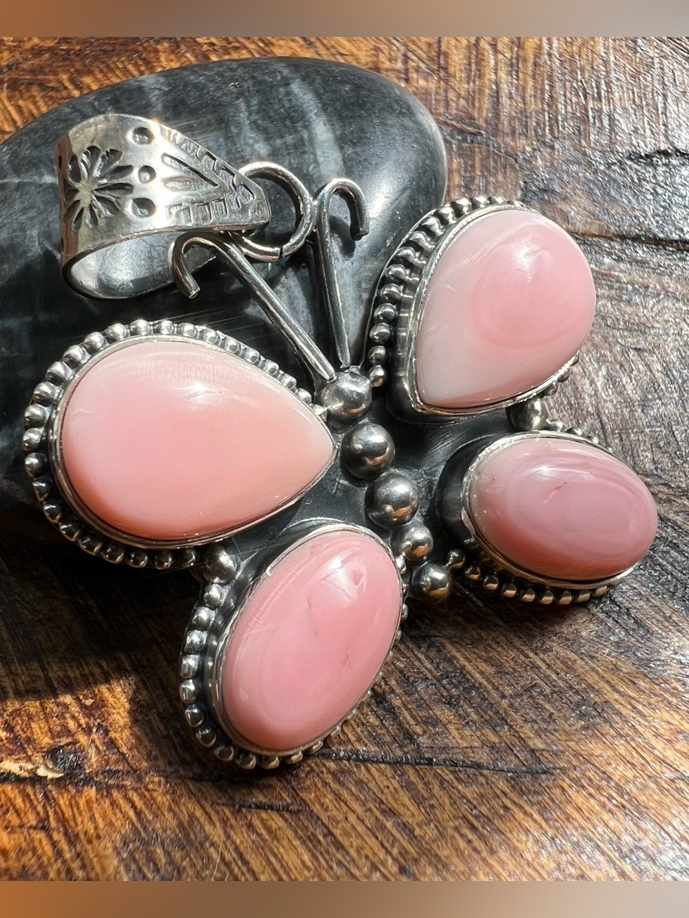 Pink Queen Conch Butterfly Pendant Sterling Silver Southwestern - Picture 4 of 11